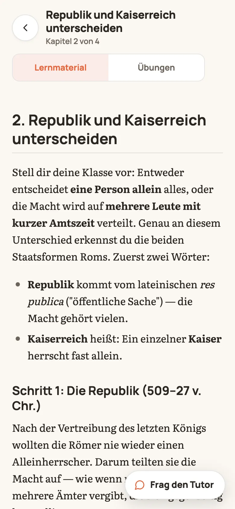 Ein Kapitel im Lernzettel: „Republik und Kaiserreich unterscheiden“